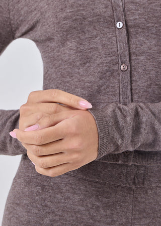 LC Blend Button Cardigan Women Merino Wool Blend Button Cardigan Taupe Marl