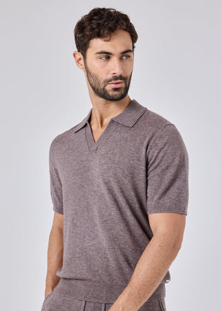 LC Blend Polo Top Mens Merino Wool Blend Polo Top Taupe Marl