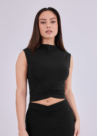 LC Blouses Women's Front Gather Top Black