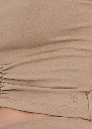 LC Blouses Women's Front Gather Top Camel