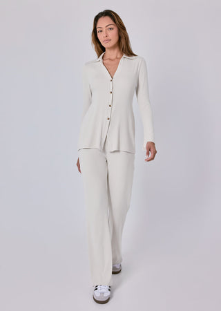 LC Long Sleeve Top Airjet Rib Longline Cardigan Bone