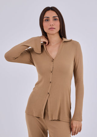 LC Long Sleeve Top Women's Longline Cardigan Camel