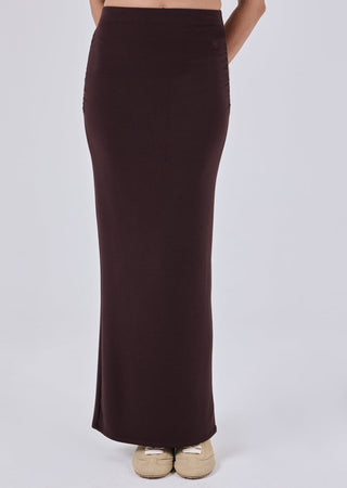 Women's Ruched Maxi Skirt Dark Cocoa