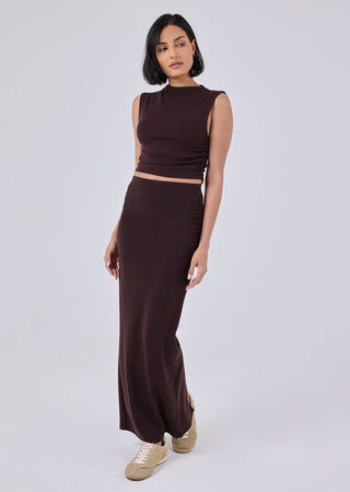 Women's Ruched Maxi Skirt Dark Cocoa