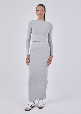 LC Ruched Maxi Skirt Effortless Ruched Maxi Skirt Grey Marl