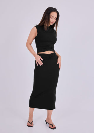 LC Skirts Women's Ruched Front Skirt Black