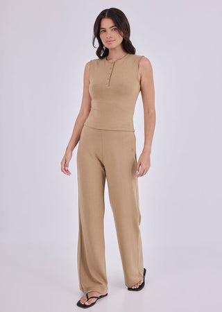 LC Trousers Women's Flat Waist Pant Camel