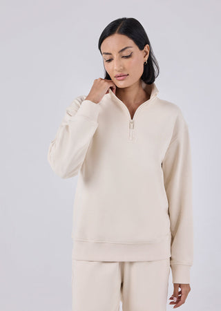 Unisex Oversized 1/2 Zip Sweater Ecru